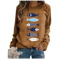 thumbnail image 3 of Manches Longues pour Femmes Mode Femmes Petit Poisson Imprimé Manches Longues Chandails en Molleton Hauts, 3 of 3