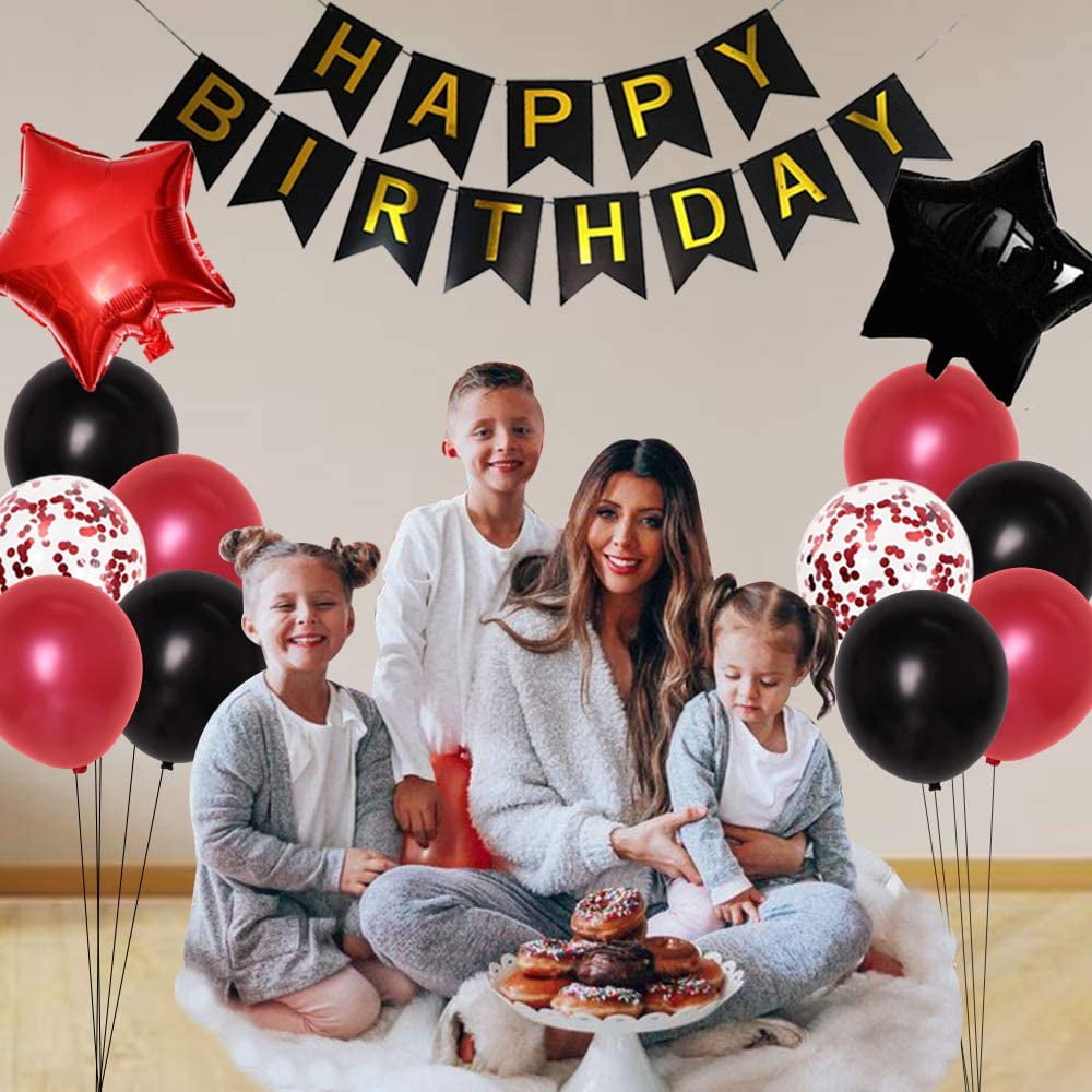 25th Birthday Party Decorations Kit – Blue Number Foil Balloons, Banner, Confetti Balloons, Ribbon & Glue Dots