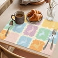 thumbnail image 3 of Easter Rabbits Placemats Set of 6, Vintage Purple Blue Green Orange Rabbit Silhouette Plaid Beige Non-Slip Place Mats Washable Table Mats for Kitchen Dining Table Decorations Indoor/Outdoor, 3 of 9