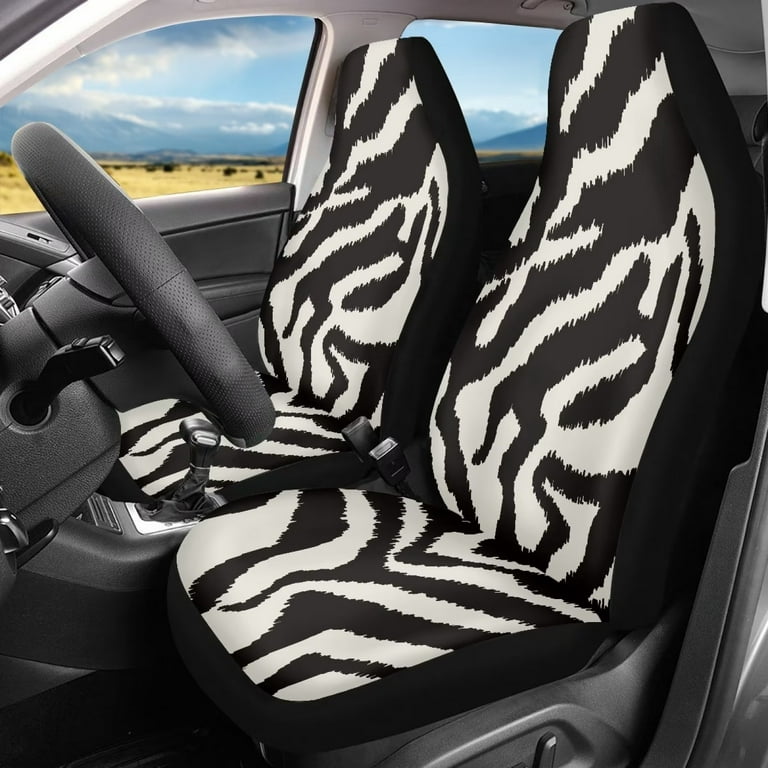 zebra-stripe print Flower car accessories Front Seat Covers Set of