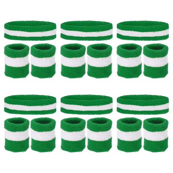 Uxcell Sweatbands Headband Wristband, Sweat Terry Cloth for Sports, Green,, White 6 Set/18Pcs