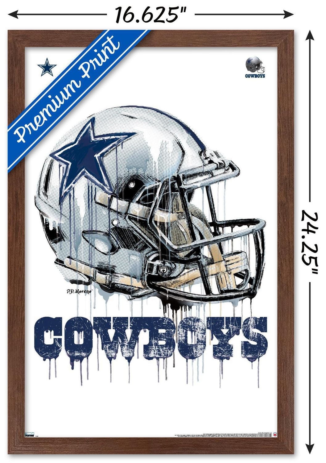 NFL Dallas Cowboys - Drip Helmet 20 Wall Poster, 22.375" x 34" Framed