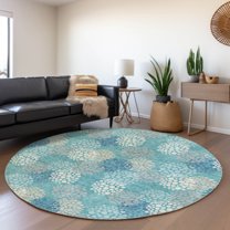 Addison Rugs Chantille Indoor/Outdoor Transitional Circles Teal Washable Round Rug, 8' x 8'