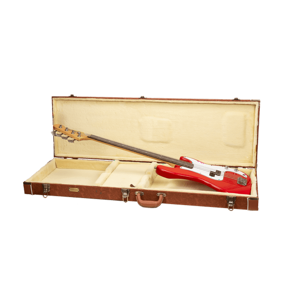 Crossrock Relief Series - Premium Wooden Case for Electric Bass Guitars, featuring a Highly Textured Surface and Mink Imitation Fleece Interior - Red Wood
