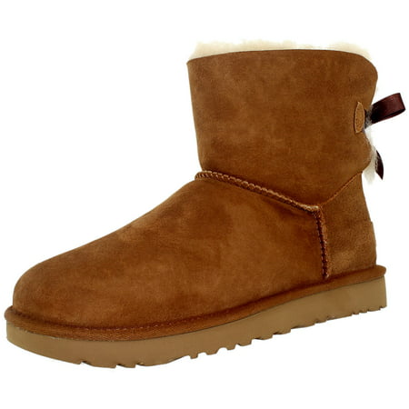 Ugg Women&amp;#39;s Mini Bailey Bow Chestnut Ankle-High Suede Boot - 9M