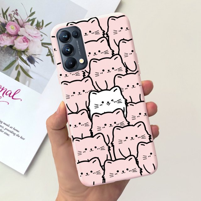 For OPPO Reno5 Pro 5G 4G Reno5 Phone Case Reno 5 5Pro CPH2201 CPH2145 Cute Cat Cartoon Candy Color Soft Silicone TPU Back Cover 10 Reno5 4G