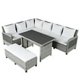 thumbnail image 7 of 5-Piece Outdoor Patio Rattan Sofa Set, L-Shaped Garden Sectional Furniture Set with 2 Extendable Side Tables and A Dining Table, Conversation Sofa Set with Bench for Backyard Poolside, White, 7 of 7
