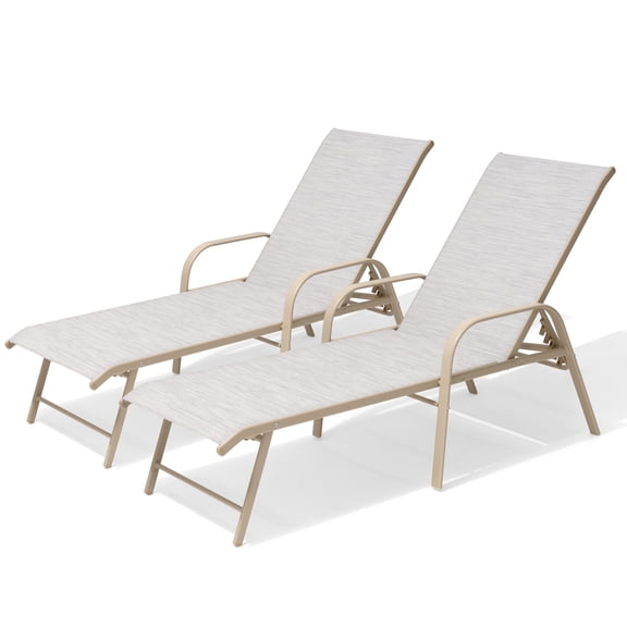 Pellebant 2‑Pack Outdoor Chaise Lounge Chairs – 5‑Position Aluminum Adjustable Patio Chaise Lounge with Rust Resistant Frame, Mix Color