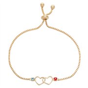 Personalized Planet Women's Couple's Birthstone Double Heart Adjustable Bracelet