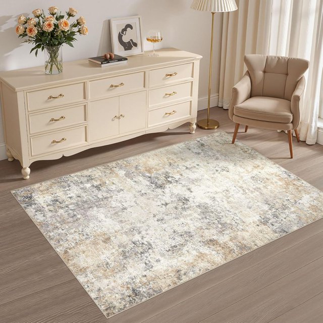 x Area Rug Living Room Rugs Washable Neutral Modern Abstract Soft Thin Large Rug Indoor Floor No Slip Rug Carpet for Bedroom Under Dining Table Home Office Decor Grey