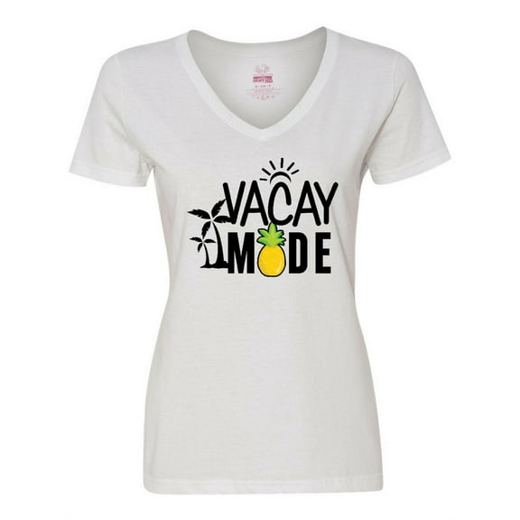 Inktastic Vacay Mode with Palm Trees Sun and Pineapple Women's V-Neck T-Shirt