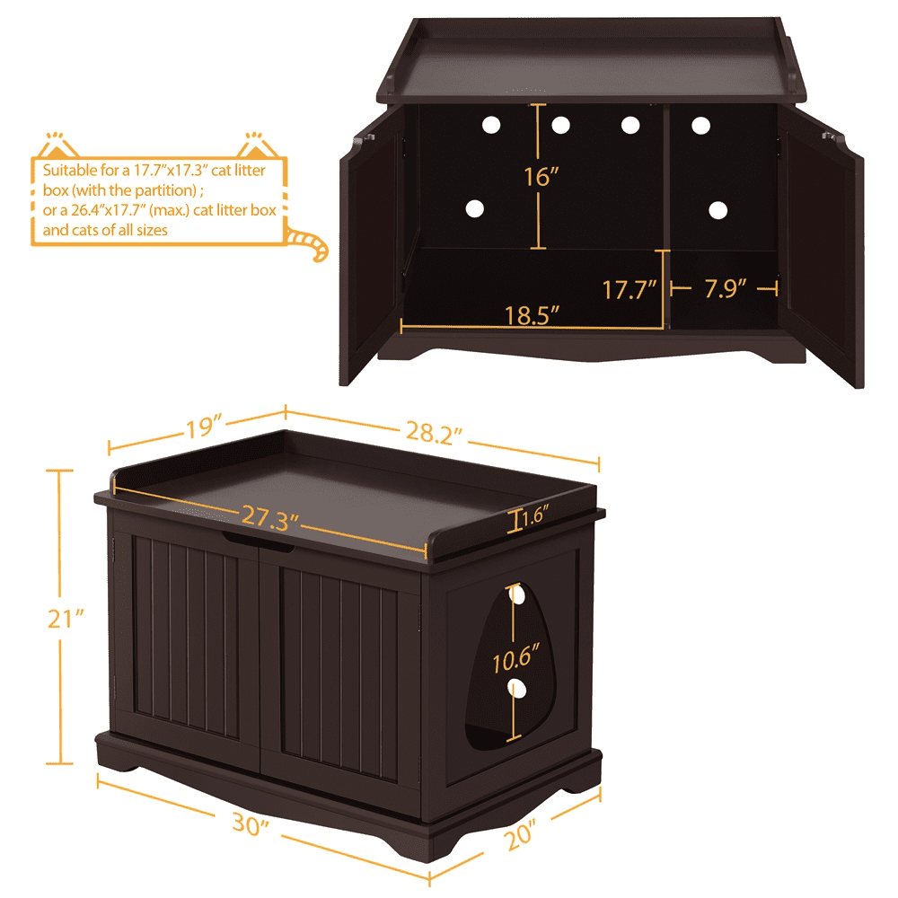 Alden Design Wooden Pet Litter Box End Table with Door, Espresso Finish
