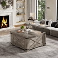 thumbnail image 4 of Romorgniz 35.7" W Square Lift Top Coffee Table Farmhouse Coffee Table with Large Hidden Storage Wooden Center Table for Living Room, Grey, 4 of 10