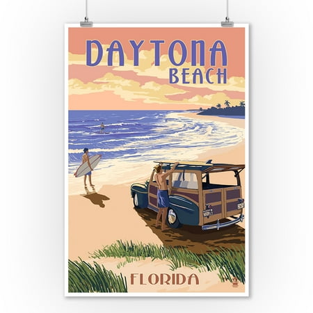 Daytona Beach Va Daytona Beach, Florida - Woody On The Beach - Lantern Press Artwork (9x12 Art Print, Wall Decor Travel Poster) ()
