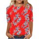 thumbnail image 1 of 3/4 Manga Tops para las Mujeres Arrugado Cuello Redondo Suelto Ajuste Cortado Manga Superior Imitación Rack, Camiseta de Moda para el Uso Diario, 1 of 7
