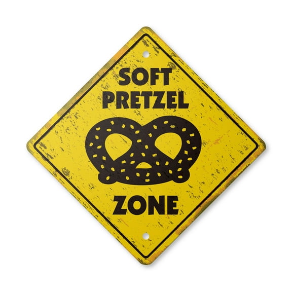 Pretzel Vintage Crossing Sign Zone Xing | Indoor/Outdoor Plastic | 17" Tall rustic hot pretzels concessions stand lover snacks food