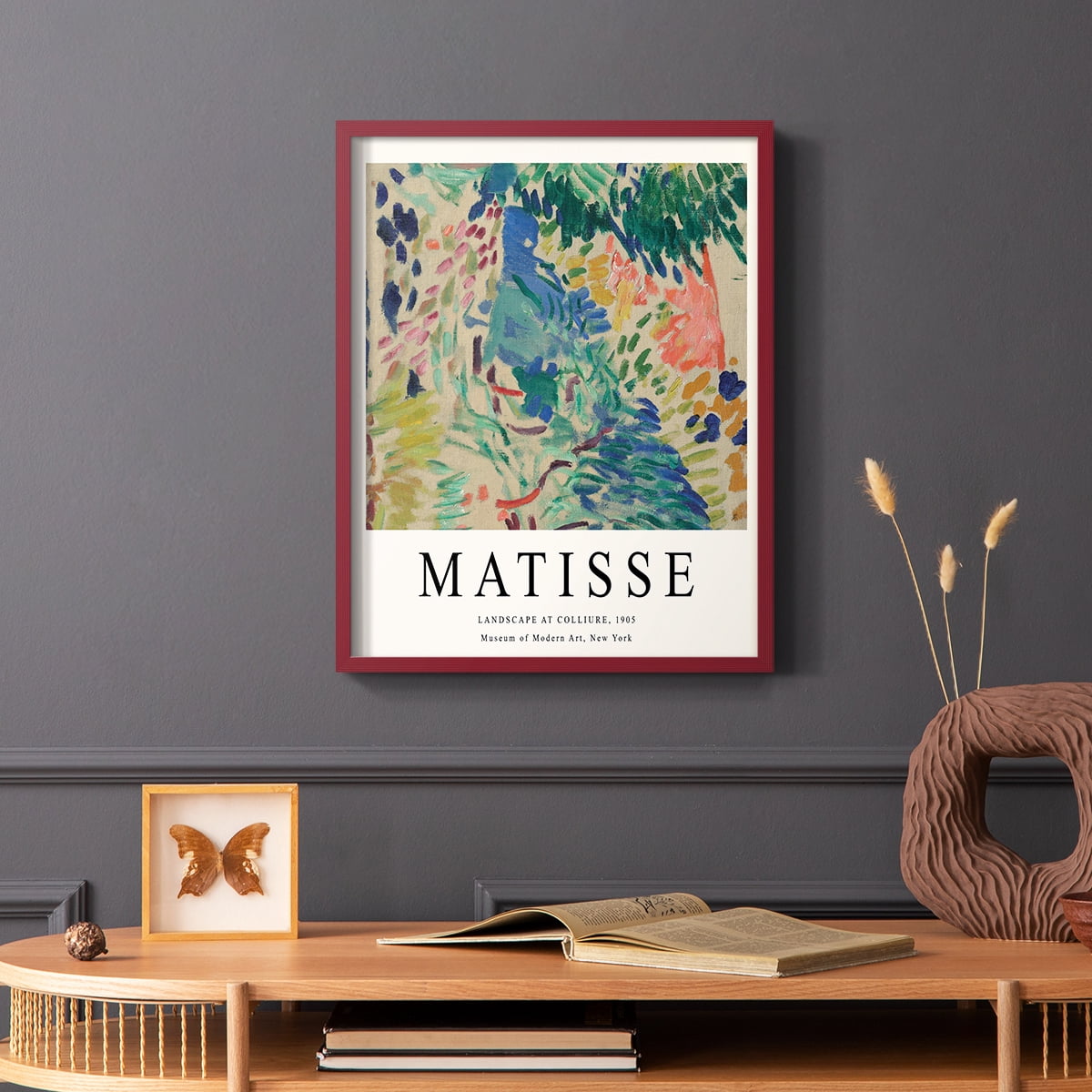 Matisse CDXCIII in Red Solid Wood Framed Print No Nail Hanging