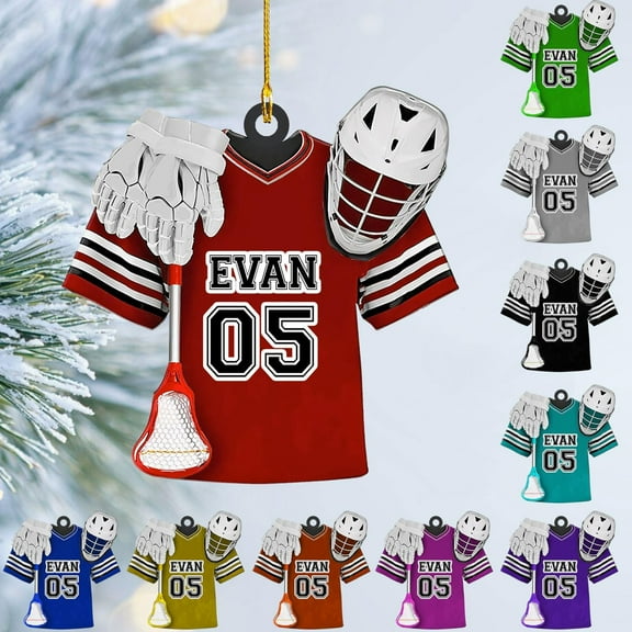 HomeDesign Personalized Lacrosse Ornament, Lacrosse Amor Shape Flat Ornament, Lacrosse Helmet Ornaments, Gifts for Lacrosse Lovers, Lacrosse Players, Lacrosse Christmas Ornament (LA 2) (Red)