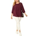 thumbnail image 3 of Plus Size Chiffon Top for Women Round Neck Tie Front Ruffle Work Blouse Top Wine Red 3X, 3 of 7