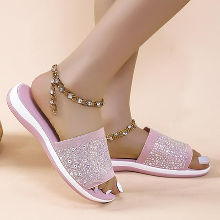 

Holiday Savings 2022! Rourlinge Summer Ladies Rhinestone Slippers Sandals Casual Breathable Women s Shoes Pink 40