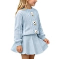 thumbnail image 2 of Mifsaly Toddler Girls 2 Piece Knit Outfit Set Cable Knit Crew Neck Sweater with Floral Applique and Knit A-Line Skirts, 2 of 5