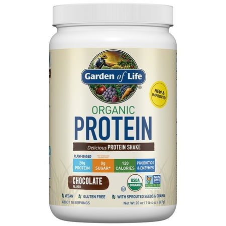 Garden of Life Organic Protein Powder, Chocolate, 20g of Protein Per Serving, 0g of Sugar, 19.02oz
