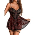 thumbnail image 4 of Avidlove Women Lingerie Sexy Lace Mesh Chemise Nighty with Garter Belt Adjustable Spaghetti Strap Negligee Sleepwear, 4 of 5