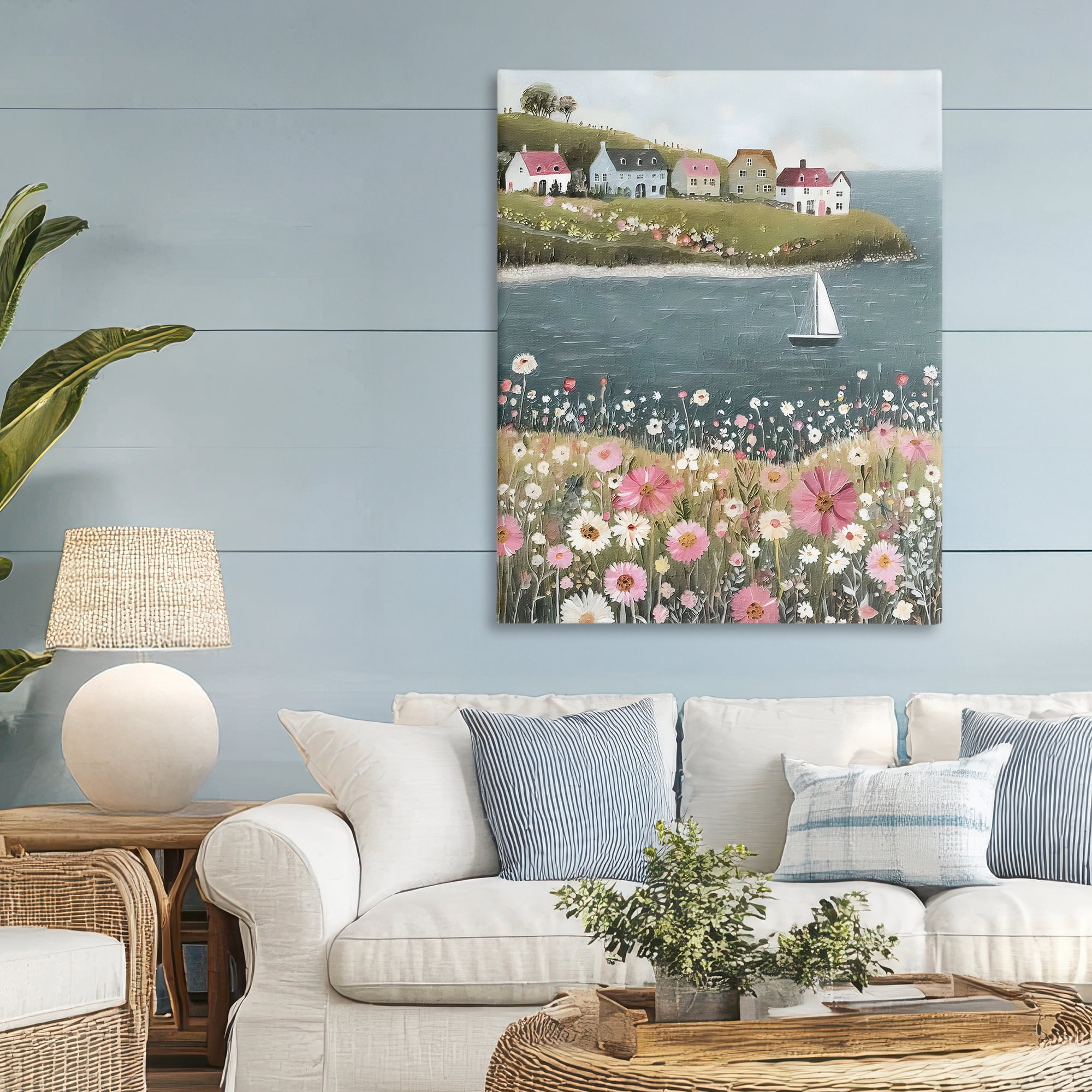 Stupell Industries Pink Meadow & Sailboats Canvas Wall Art, design by Riley B