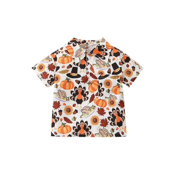 Douhoow Kid Boys Shirt Short Sleeve Turn Down Collar Pumpkin Santa Claus Print Tops