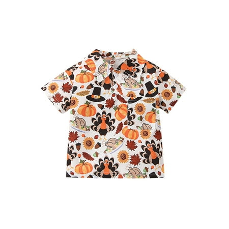 

SHIBAOZI Kids Baby Boys Girls Pumpkins Ghosts/Turkey/Smiley Santa 1st Halloween Lapel Button Tshirt Dinner Polo Shirts