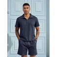 thumbnail image 6 of Colsmile Men's 2-Piece Summer Outfit Set - Textured Quarter-Zip Polo Shirt & Drawstring Shorts, Casual Vacation Summer Set, 6 of 10