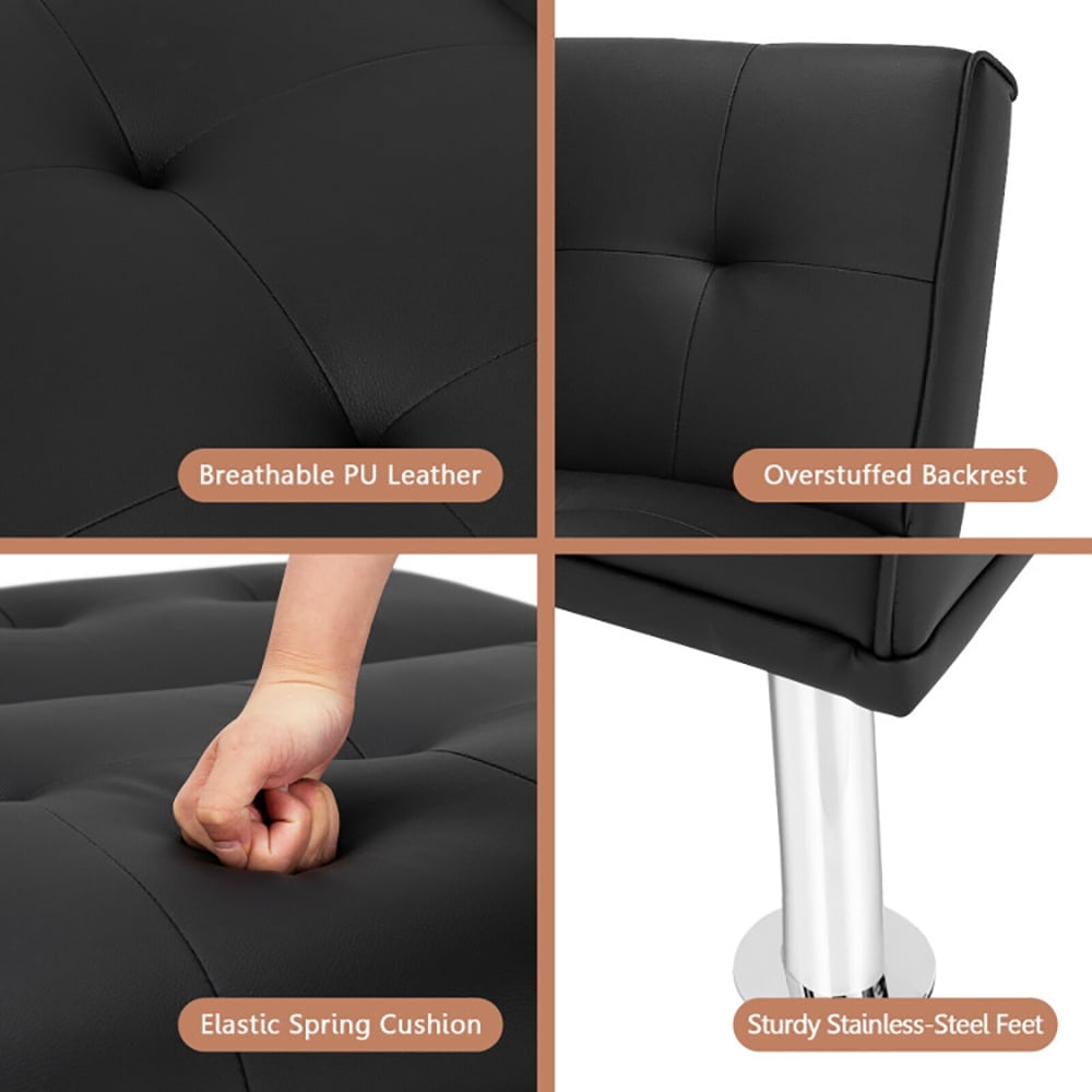 Finihen Folding PU Leather Sofa Couch, Leather Couch, Folding PU Leather Single Sofa with Metal Legs and Adjustable Backrest, for Living Room, Bedroom, Black Finihen Folding PU Leather Sofa Couch, Leather Couch, Folding PU Leather Single Sofa with Metal Legs and Adjustable Backrest, for Living Room, Bedroom, Black