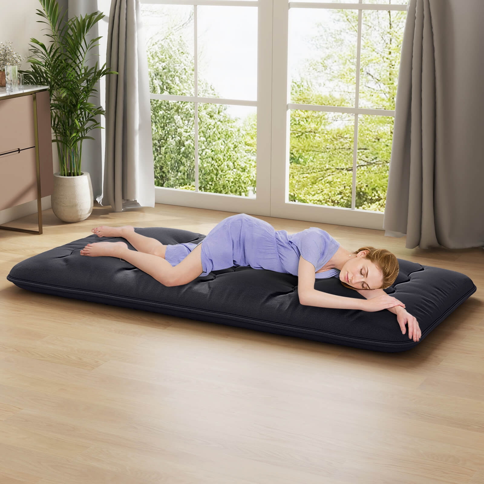 Costway Twin Futon Mattress Japanese Floor Sleeping Pad Washable Cover Carry Bag Black