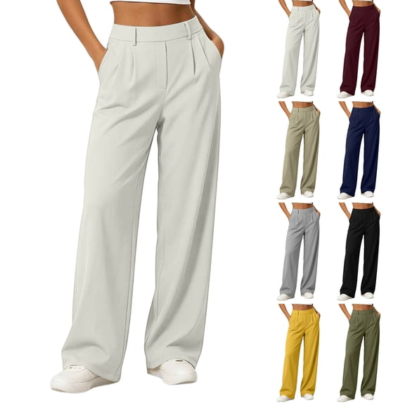 SETOOFF Women High Waist Pleated Wide Leg Dress Pants Loose Palazzo Trousers with Side Pockets Business Work Office Casual Travel Interview Daily Bottoms