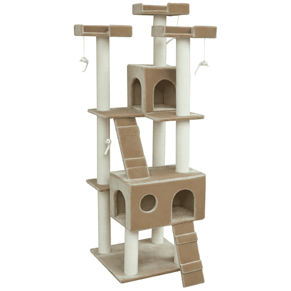 PawHut Cat Tree for Large Cats Adult, 70.5" Cat Tower, Multilevel Cat Furniture Activity Center with Cat Scratching Posts, Cat Condo, Ramps, Dangling Toys, Beige