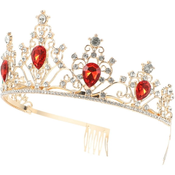 PAMINGONO 1Pack Tiara Crown for Bride Bridal Headpiece in Red with White Crystals