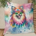 thumbnail image 3 of Hippie Pomeranian Portrait Watercolor Tie-Dye Vintage Styles Quilt Blanket Pom Dog Lover Gifts Cozy Comforter Throw Blanket - 00014, 3 of 5