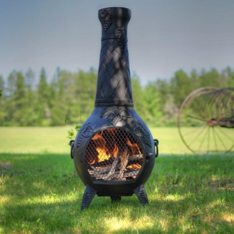 Blue Rooster ALCH001GK-CH Grape Leaf Cast Aluminum Chiminea w Gas Kit Charcoal Large by
