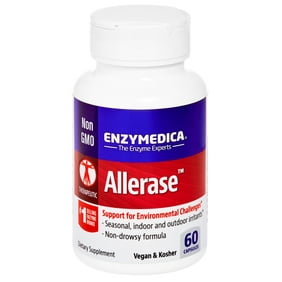 Enzymedica, Allerase, Non-Drowsy Enzyme Supplement to Help Relieve Seasonal Mucus Buildup, Vegan, Kosher, 60 capsules (60 servings)