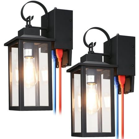 2 Pack Outdoor wall light with GFCI outlet with Tempered Glass