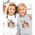 thumbnail image 3 of Ink-Printed Image Not Actual Fabric Camo Coquette Bow Baseball Sweatshirt for Women & Youth Gray Sweatshirt Youth Large, 3 of 8