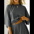 thumbnail image 4 of Conjuntos de Pijama para Mujer, Blusas Extragrandes de 3/4 y Pantalones Cortos con Cintura Elástica, Conjuntos de Estar por Casa. Gris M, 4 of 8