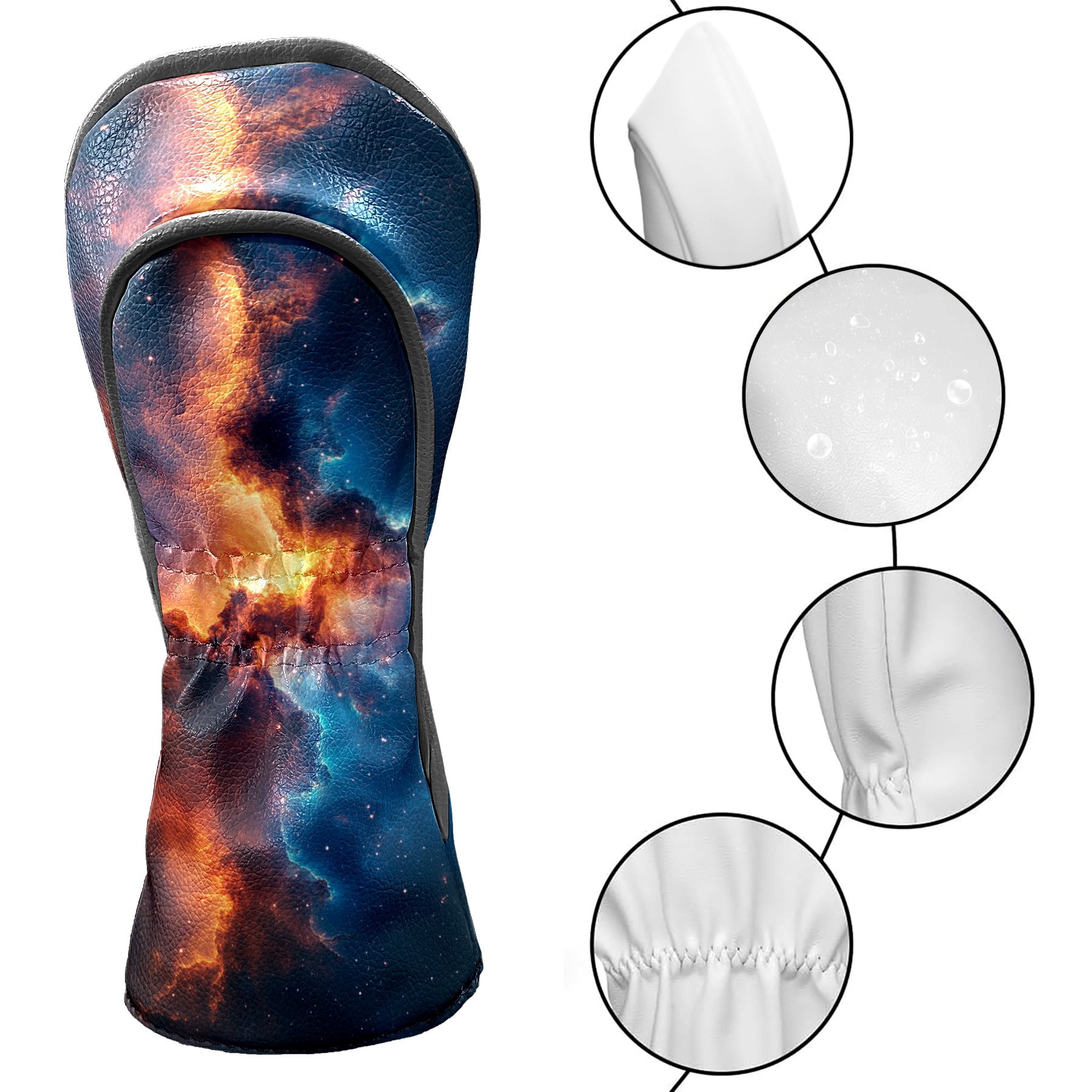 Golf Club Covers PU Leather Waterproof Head Covers for Fairway Woods Hybrids Blue And Orange Aurora