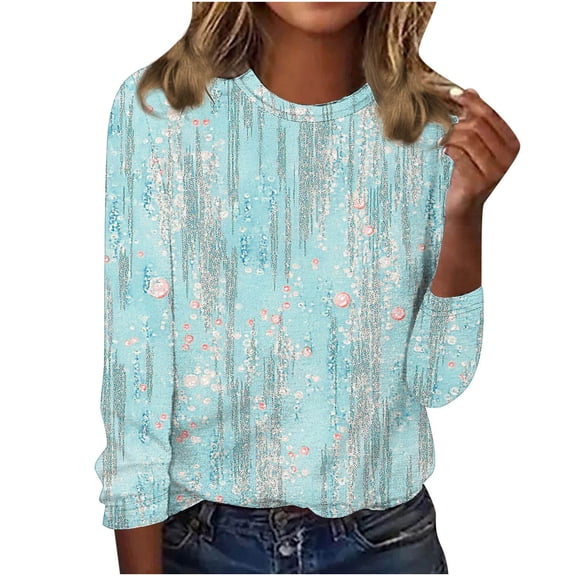 Long Sleeve Shirts for Women Lightweight Long Sleeve Pullover Tops for Women Fall Fashionable Printed Round Neck Casual Blouses