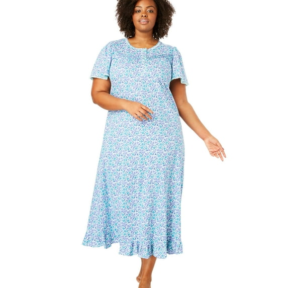 Dreams & Co. Plus Size Long Floral Print Cotton Gown