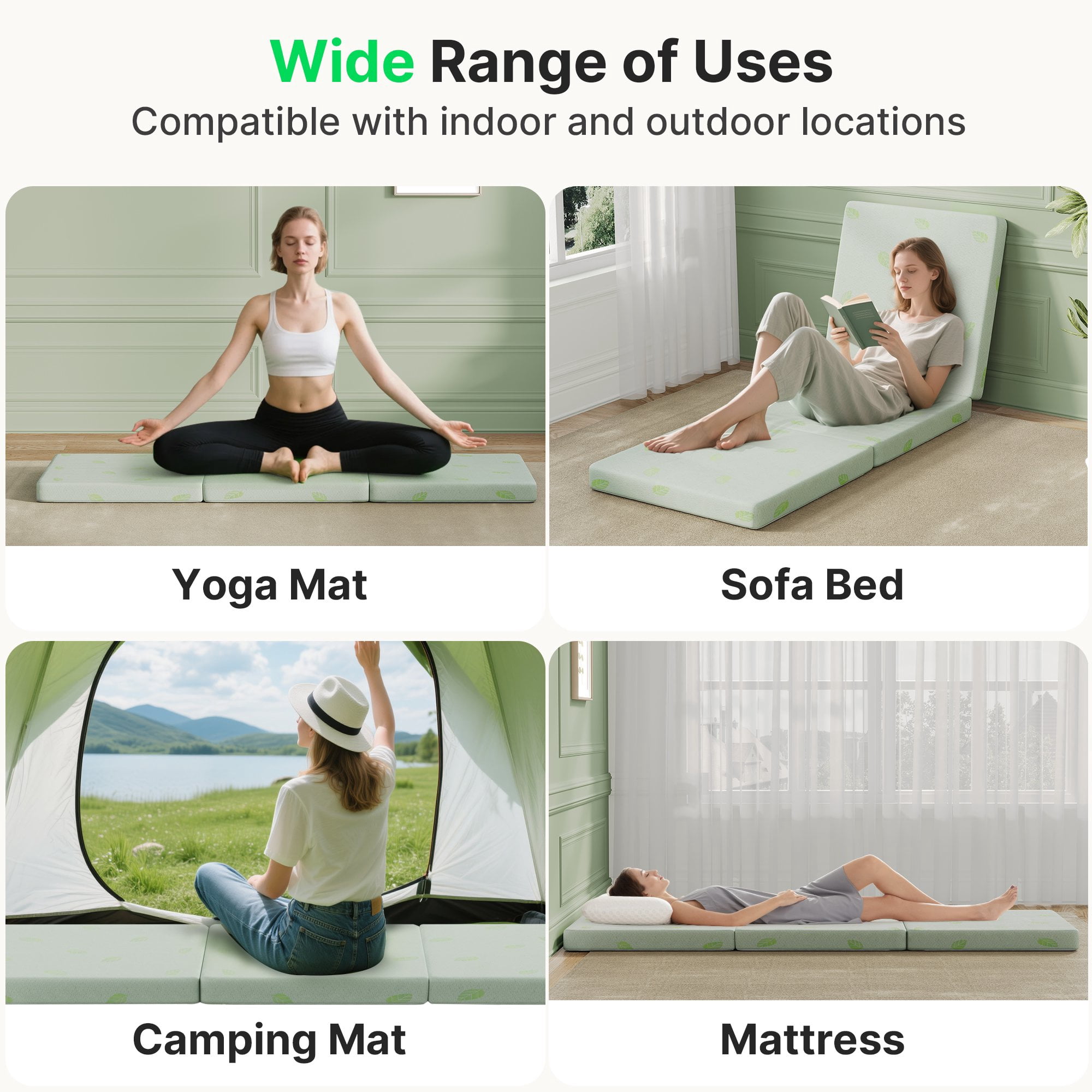 BEHOST 6 inch Tri Folding Memory Foam Mattress, Eco-Friendly Fire-Retardant & Portable Guest Bed, Full Size