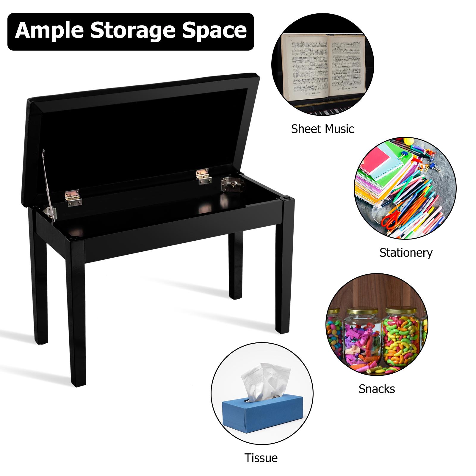 Giantex Piano Bench w/Seat Storage Cabinets, PU Leather Piano Bench, Wooden Piano Stool w/Locking Hinge, Perfect for Pianist, Beginner, Home & Comercial Use, Black