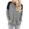 thumbnail image 4 of IROINNID Womens Plus Size Tops Long Sleeve Workout Tops for Women Patchwork Pockets Round Neck Pullover Blouse T-shirt,Gray, 4 of 7