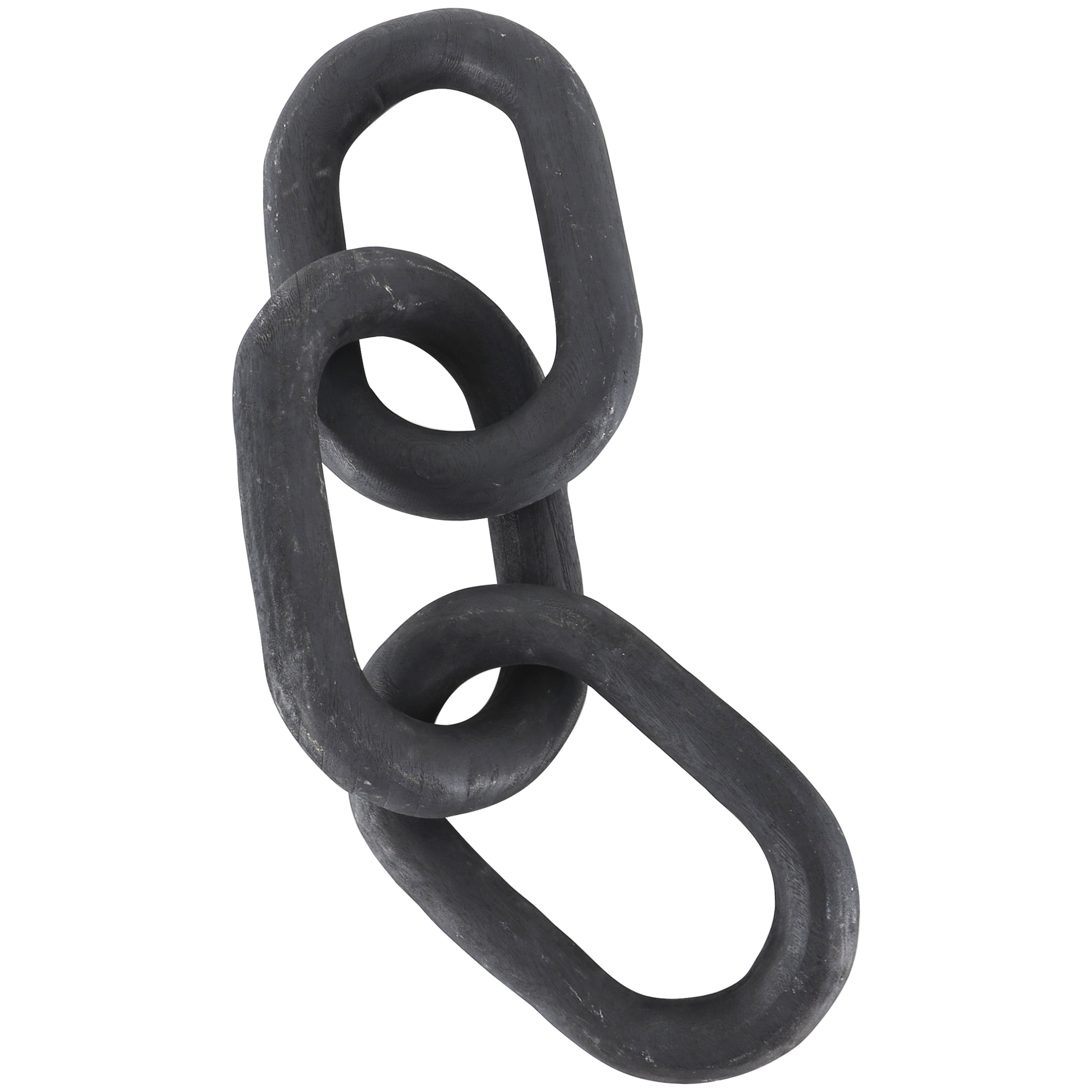 23" x 3" Black Wood Distressed Matte 3 Link Chain Sculpture, by DecMode