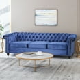 thumbnail image 2 of Noble House Kabella Button Tufted Sofa, Midnight Blue, Dark Brown, 2 of 11